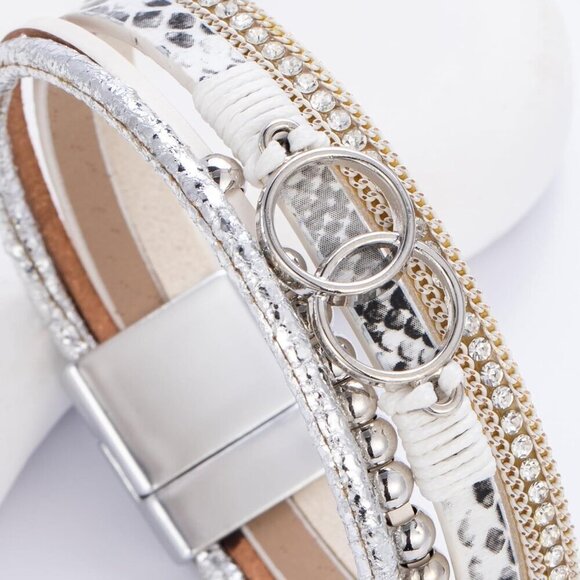 Boho Leather Wrap Bracelet Beaded Cuff Mom Gift Stackable Infinity Jewelry - Picture 5 of 6